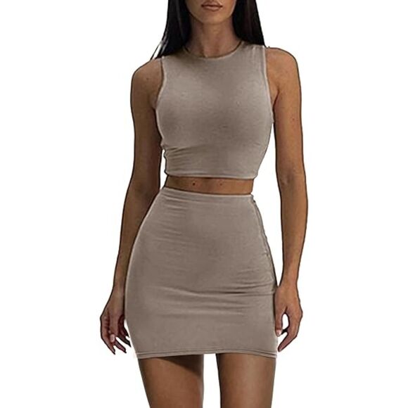 None Tops - 2 Piece Mini Skirts Crop Top Lace Trim Crop Top Set, XS, 4B-144SET001